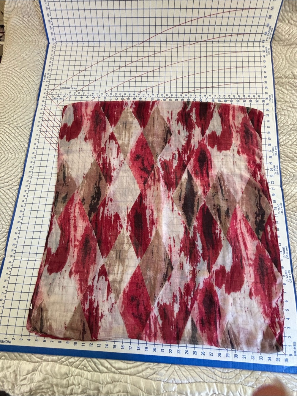 COS Lightweight Cotton Sheer Infinity Scarf - Red/Brown Harlequin Print